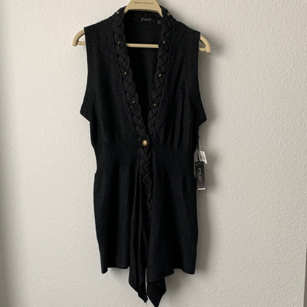 FYLO Black Sleeveless Knit Cardigan